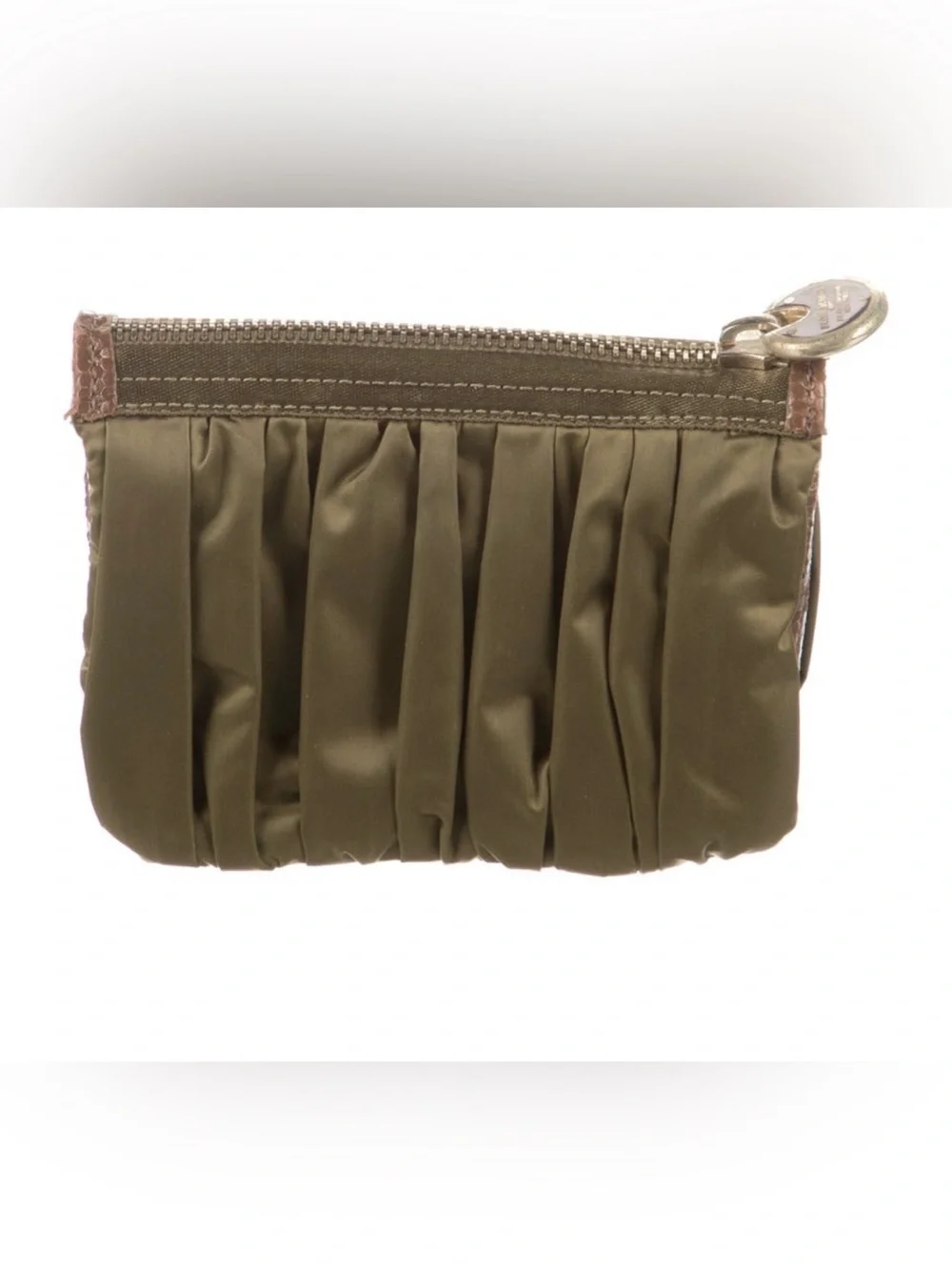 Henri Bendel Olive Green Pleated Wallet/Coin Purse w/ snake skin leather accents
